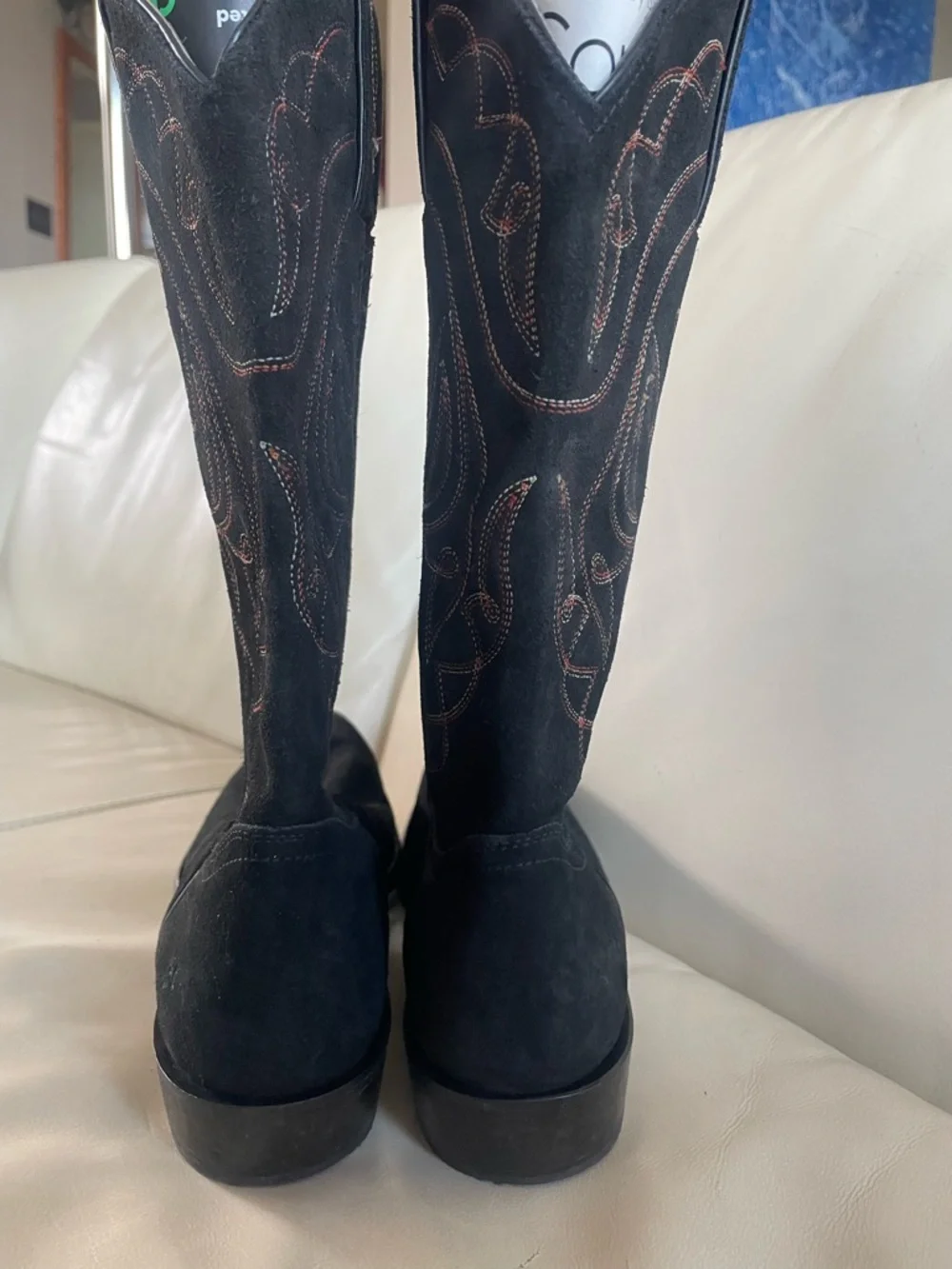 Frye “Daisy Duke” Black Suede Western Embroidered Flame Style Western Boots - Picture 7 of 14
